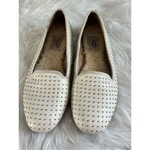 UGG Alloway White Leather Silver Studded Loafer Flats size 6